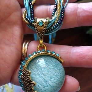 🌲Abstract Blue and Gold Necklace